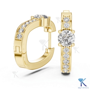 Lab Grown CVD Diamond Solitaire Accent Hoop <b>Earrings</b> Snap Back 18K <b>Solid</b> Gold Minimalist Wedding Women's Fine Jewelry - Product Image 1