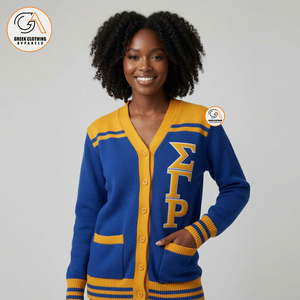 Cárdigan Azul y Amarillo para Mujer, Sigma Gamma Rho, Cuello en V, Tejido de Punto, Letra Bordada, Estilo Casual, Ropa de Invierno, Transpirable, 100% Algodón - Product Image 4