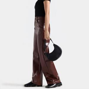 Factory Price Women's Faux Leather Pants Customized Design High Waisted Straight Wide Leg Leather Pants - Product Image 2