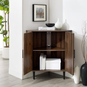 Darlinda - Mueble Esquinero Moderno de Madera Color Nogal Marrón, Aparador de Dos Puertas, Alacena para Sala de Estar, Entrada o Dormitorio - Product Image 2