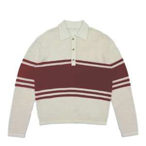 Polo à manches longues en tricot pour homme, rayé, color-block, style preppy, coupe classique - Product Image 3