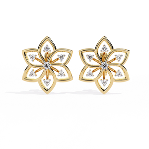 อาจเรเทลต่างหูเพชรธรรมชาติ 0.1 กะรัต ทอง 14K ทรงกลม บริลเลียนท์คัท บลอสซั่ม ออร่า สี H ความใส VS-SI หรูหราและสง่างาม - Product Image 1
