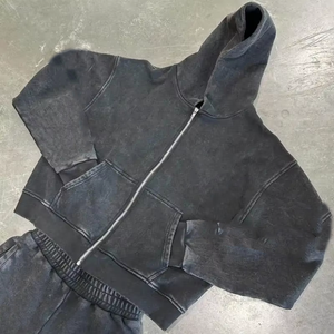 Conjunto Deportivo con Efecto Ácido, Estilo Vintage, Pantalones Deportivos Acampanados con Efecto Desgastado y Sudadera con Cremallera - Product Image 5