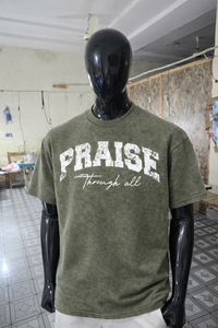 Camiseta Verde Oliva de Alta Calidad con Estampado 'Praise Through All' - Estilo Urbano Retro, Gráfico de Primera Calidad, Talla Grande para Hombre, Personalizable - Product Image 5