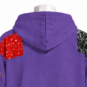 Sweat à capuche zippé surdimensionné en patchwork violet, avec imprimés et patchs, style streetwear décontracté - Product Image 4