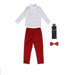 Uniforme Escolar Primario Unisex para Niños de BARU ENTERPRISES, Camisa Blanca, Falda a Cuadros Azul, Pantalones, Corbata de Moño Roja, Algodón Oxford - Product Image 3