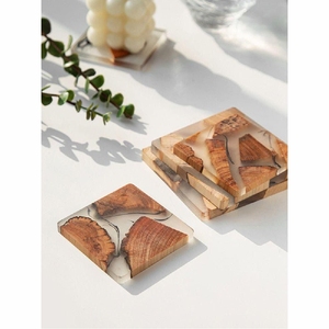 Luxury Handmade Wood <b>Coasters</b> Round Square Timber Epoxy Resin <b>Coasters</b> & Tea Cup Mat Heat Resistant <b>Drinking</b> Placemat Home Decor - Product Image 2