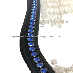 Bande de sourcils en cuir pour cheval, accessoire rembourré, souple, de qualité supérieure, canal vide, avec gamme bleu royal, fantaisie, chaîne en cristal, rembourrage ultra doux - Product Image 1