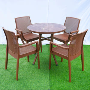 The Brown Colored Plastic Round <b>Table</b> with Tiled <b>Table</b> Top - The Modern, Waterproof, and Beautiful Outdoor <b>Table</b>. - Product Image 5