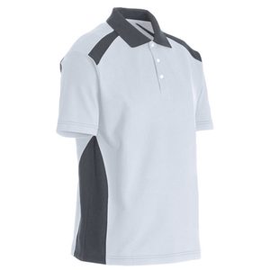 Chemise à manches courtes blanche pour homme avec design à blocs noirs, style décontracté, séchage rapide, tissu tricoté 100% polyester, coupe classique - Product Image 4