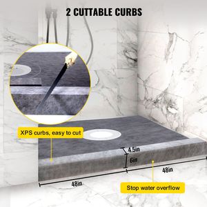 Kit per Doccia Impermeabile 48x48 Pollici con Flangia Centrale in ABS da 4 Pollici e Griglia in Acciaio Inox da 4 Pollici con 2 Tagli per Membrana Impermeabile - Product Image 4