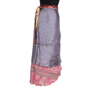 Designer Silk <b>Wrap</b> Skirts Women Wear Vintage Silk Sari Long Length <b>Wrap</b> Around Skirt 2 Layer Reversible Magic 38" <b>Sarong</b> Pareo - Product Image 1
