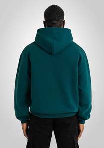 Sudadera con capucha y cremallera de felpa 100% algodón color verde azulado oscuro para hombre, corte holgado oversize con hombros caídos, logotipo personalizado, estilo urbano, OEM - Product Image 3