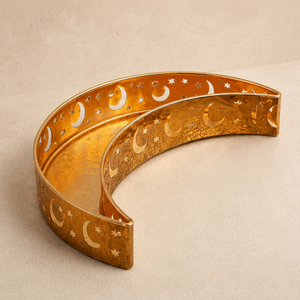 Bandeja de Servicio de Lujo Chapada en Oro con Diseño de Luna Creciente Hueca para Ramadán, Plato Decorativo Eid Mubarak, Exhibidor de Postres para Fiestas Islámicas - Product Image 1