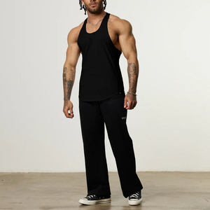<b>Men's</b> Black Tank Top O-Neck Solid Color Breathable Knitted Casual Sportswear Gym <b>Vest</b> - Product Image 2