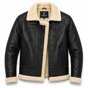 Veste de camionneur en cuir noir vieilli Furat Leathers, respirante, coupe-vent, col montant, fermeture éclair, pour homme, hiver - Product Image 1