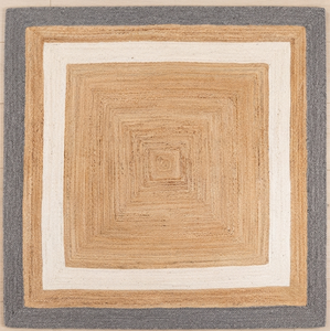 Alfombra Cuadrada de Algodón Tejida a Mano en Gris, Blanco y Beige, Alfombra Decorativa para Sala de Estar, Dormitorio y Decoración del Hogar - Product Image 2