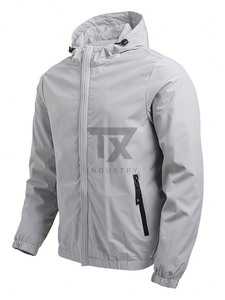 Mens Spring Knitted Zipper Eco-Friendly Breathable Lightweight White Gray Windbreaker <b>Jacket</b> Quick Dry Hooded Shell <b>Waterproof</b> - Product Image 1