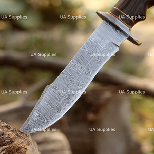 Couteau de chasse et de survie professionnel à lame fixe en acier Damas de haute qualité, forgé à la main, 13 pouces, manche en bois de wengé africain foncé - Product Image 3