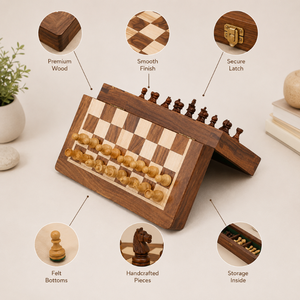 Jeu d'échecs magnétique pliable en bois |   Échiquier de voyage portable avec boîte de rangement, jeu de société de stratégie classique pour adultes et enfants, cadeau - Product Image 3