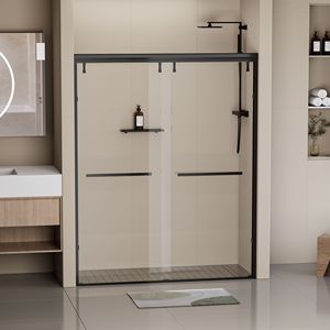 44-48 dentro. W X 76 In. H doppia porta scorrevole Semi-Frameless 5/16 \ "(8mm) trasparente vetro temperato pellicola antideflagrante opaca - Product Image 5