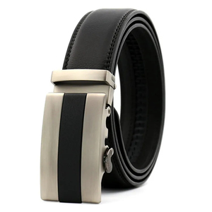 Ceinture automatique en cuir de vachette noir avec boucle rectangulaire en alliage, style formel, durable, moulage monobloc - Product Image 3
