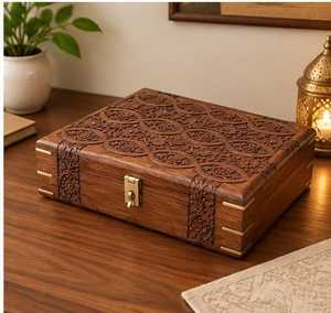 Handmade Bamboo <b>Wooden</b> <b>Jewelry</b> <b>Box</b> Carved Floral Treasure Case Lockable Storage Organizer for Rings Necklaces Christmas - Product Image 4