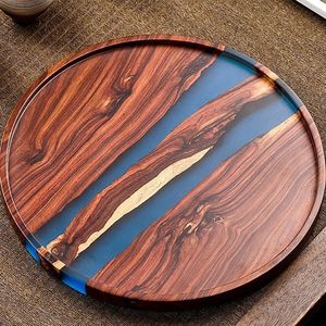 Plateau de service rond en bois et résine époxy, peint à la main, imperméable, décoratif, pour la cuisine, la salle à manger, la décoration de la maison - Product Image 2