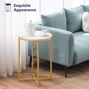 <b>Round</b> End <b>Table</b> with Faux Marble Top Metal Frame Accent Side <b>Table</b> for Living Room Bedroom Sofa Side Coffee <b>Table</b> - Product Image 4