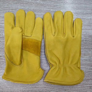 High Quality Leather Reinforced Palm <b>Rigger</b> <b>Gloves</b> Yellow Leather Safety <b>Gloves</b> Wrist-Length Unlined Breathable Plain Style Out - Product Image 2