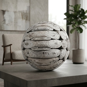 Ball Bali Handcrafted <b>Wooden</b> Driftwood Sphere Sculpture <b>Rustic</b> Coastal Tabletop Decorative Artwork Home Decor Accent Sphere Ball - Product Image 2