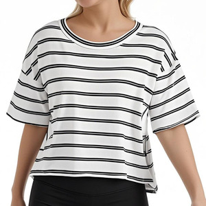 T-shirt à manches courtes pour femme, col rond, coupe classique, jersey tricoté décontracté, respirant, écologique, 100% coton, printemps été - Product Image 1