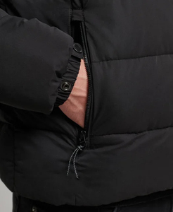 Windproof Thick Winter Casual Zipper Closure Polyester Wadding <b>Coat</b> <b>Men's</b> <b>Black</b> Hooded Puffer Jacket - Product Image 3