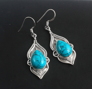 Wholesale Natural Turquoise <b>Earrings</b> 925 Sterling Silver Handmade Turquoise Dangle <b>Earrings</b> Vintage Gemstone Jewelry for Women - Product Image 1