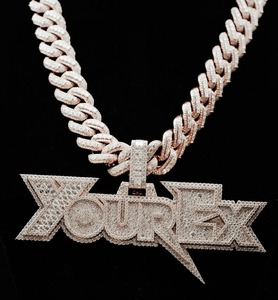 XOUREX Rose 925 silver Plated Moissanite Letter Pendant Hiphop Style Men's Everyday Wear Micro Insert Baguette Cut - Product Image 1