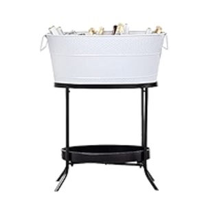 Bañera para Bebidas de Metal Galvanizado Blanco de Alta Calidad con Soporte, Enfriador de Bebidas para Fiestas, Bodas y Eventos al Aire Libre en Oferta - Product Image 1