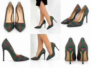 Fabricant de chaussures à talons hauts à bout pointu à motif tartan pour femmes - Product Image 3
