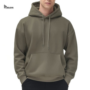 Relevo Industries <b>Men's</b> Olive Green Hooded Sweatshirt Oversized Fit Casual Fleece <b>Pullover</b> Solid Color Pocket Design Autumn Wear - Product Image 1