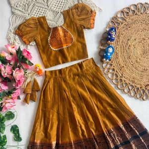Premium Cotton Narayan Zari Weaving <b>Lehenga</b> Choli With Designer Border And Heavy Crepe Lining Traditional Ethnic <b>Kids</b> Wear - Product Image 6