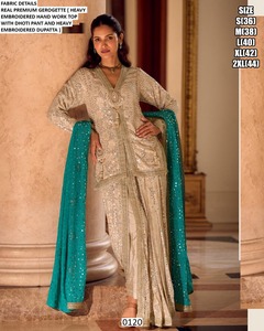 Conjunto de Kurta Tradicional Gujarati Bhandhani Gerogette para Mujer, de Secado Rápido, Corte Regular, para Todas las Temporadas, Estilo Sheesh Mahal, para Diwali - Product Image 3