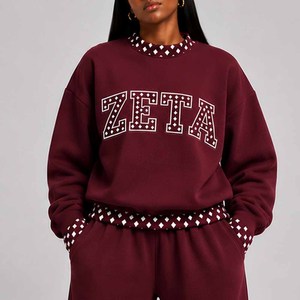 Zeta Manufacturer Custom <b>Mock</b> <b>Neck</b> Crew <b>Neck</b> Cotton Fleece Sweatshirt Women Men Ladies Unisex Polka Dot Gingham Patch Greek Coll - Product Image 1