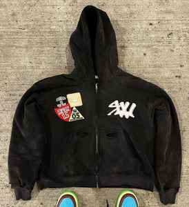 Ensemble de sweat-shirts à capuche zippés pour hommes, style vintage streetwear Y2K, surdimensionnés, pour l'hiver, OEM, plusieurs couleurs - Product Image 2