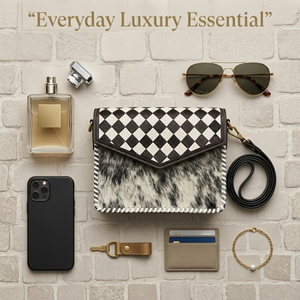 Custom Checkerboard Cowhide Mini Crossbody <b>Bag</b> | Genuine Leather Hair-On Cowhide Shoulder <b>Bag</b> for Women, Fashion <b>Small</b> Sling <b>Bag</b> - Product Image 5