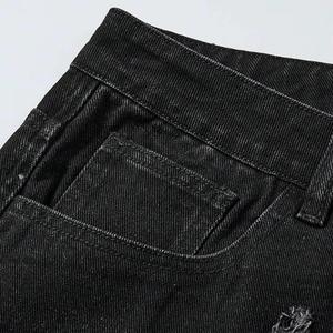 Custom Summer Embroidery Rhinestone <b>Applique</b> Distressed Streetwear Acid Wash Jeans Shorts Men Baggy Denim - Product Image 4
