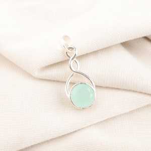 Pendentif Vintage en Calcédoine Aqua, Collier en Argent Sterling 925 avec Pierre Ronde et Chaîne, Pierre de Naissance de Mars, Cadeau de Mariage pour Elle - Product Image 3