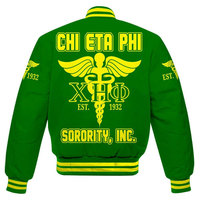 Blouson Bomber d'Hiver pour Homme Chi Eta Phi à Col Montant, avec Broderie et Impression de Lettres 'Service for Humanity', Logo Frontal, Style Décontracté
