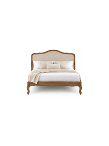 Midcentury <b>Bed</b> Customize Size with Woven Headboard and <b>Wooden</b> <b>Slats</b> Elegant Bedroom Furniture Antique Theme - Product Image 1