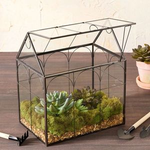 Decoración para el Hogar, Terrario Personalizado de Metal y Vidrio en Forma de Cabaña, Macetero de Vidrio para Plantas de Interior, Suculentas, Plantas Aéreas y Terrarios DIY - Product Image 1