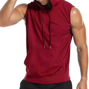 Camiseta sin mangas con capucha para hombre, 100% algodón, tela jersey, diseño con bolsillo, cómoda, para culturismo - Product Image 1