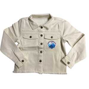 Chaqueta vaquera beige para niñas Jack and Jill, abrigo de mezclilla con botones, logotipo personalizado, suministro al por mayor OEM - Product Image 1
